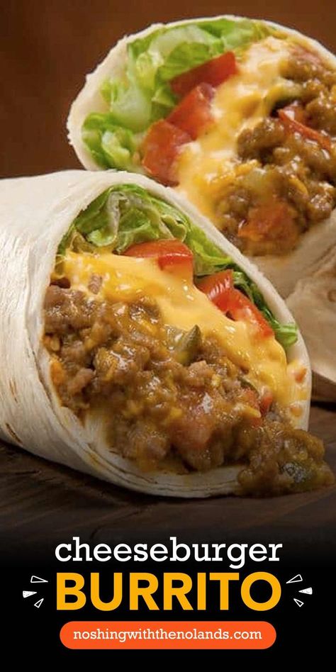 Close-up of a cheeseburger burrito. Cheeseburger Burrito, Burritos Recipe, Cheese Burger, Cheap Dinners, Wrap Recipes, Healthy Eating Tips, Ground Beef Recipes, Burritos, Mad Men