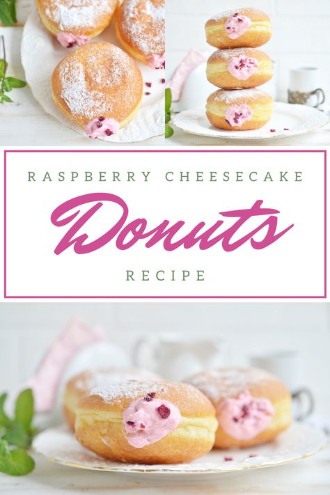 Raspberry Filled Donuts - Cheesecake Filling - Thrifty NW Mom Raspberry Cheesecake Cake, Copycat Desserts, Raspberry Chipotle Sauce, Cream Filled Donuts, Cake Donuts Recipe, Donut Filling, Apple Cider Donuts Baked, Baking Therapy, Baking Contest