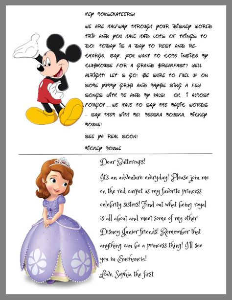 Letters from disney characters Disney Educational Trip Letter, Letter From Mickey Mouse Surprise Disneyland, Disney Scattergories Lists, Disneyland Schedule, Disneyland Character Autographs, Disney Princess Letter, Disney Trip Reveal, Tinkerbell Gifts, Disney Reveal