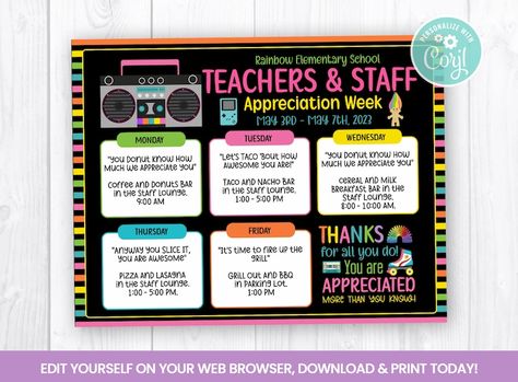 80s Teacher Appreciation Week, 90s Theme Teacher Appreciation Week, Appreciation Themes, 90s Teacher, Self Editing, Staff Appreciation Week, Teachers Appreciation, Appreciation Ideas, 90s Party