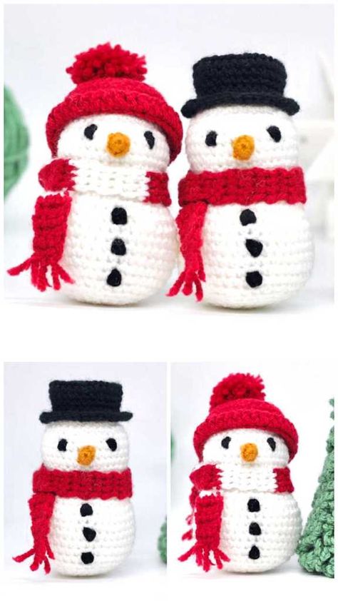 Crochet Pattern Snowman Free, Crochet Pattern For Snowman, Small Snowman Crochet Patterns Free, Christmas Crochet Snowman, Crochet Mini Snowman, Snow Man Crochet Pattern Free, Small Crochet Snowman, Amigurumi Keychains Free Pattern, Crochet Snowmen Patterns Free