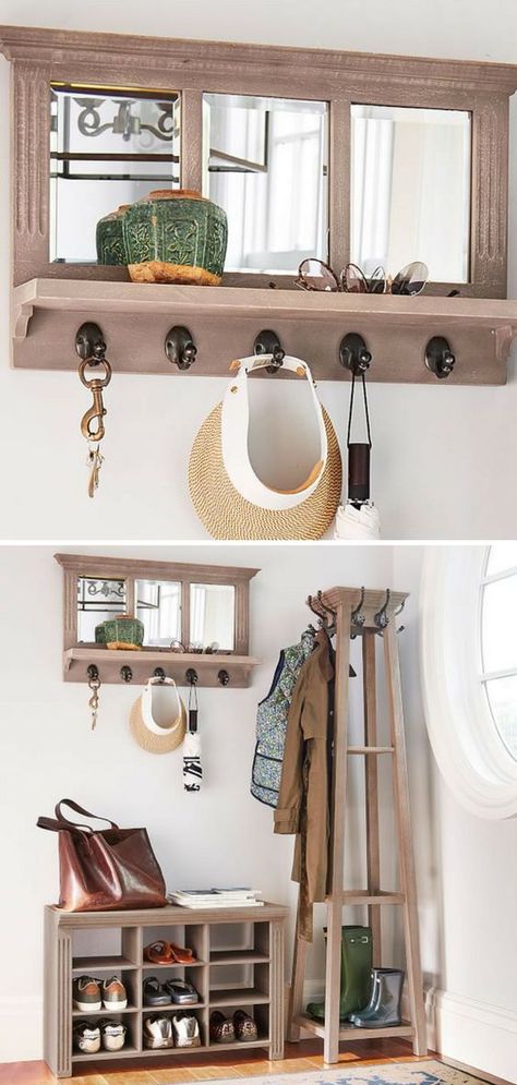 Coat Rack Wall Entryway, Entryway Mirror With Hooks, Narrow Entry Table, Hallway Storage Bench, Hall Tree With Storage, Small Storage Cabinet, Apartment Entryway, Hallway Coat Rack, Mudroom Entryway