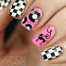 Pink Lady Grease Nails, 50s Inspired Nails, 50s Style Nails, 1950 Nails Design, 50s Nails Vintage, 1950s Nails Ideas, 50s Nails Design, Grease Nails, 50s Nails