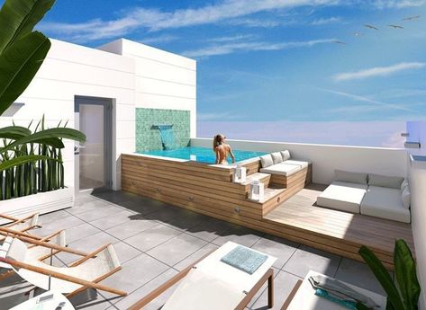 Kleiner Pool Design, Roof Terrace Design, Deck Piscina, Hot Tub Patio, Rooftop Terrace Design, Rooftop Design, Hot Tub Backyard, Small Pool Design, Jacuzzi Outdoor