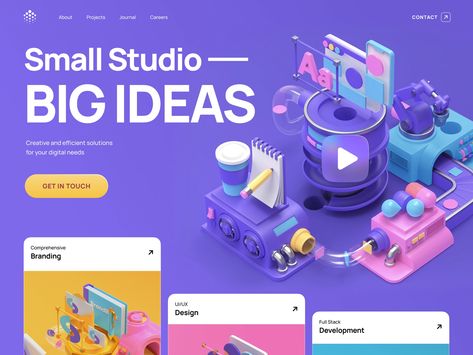 Agency Landing Page Design Concept by Conceptzilla for Shakuro on Dribbble Agency Landing Page Design, Agency Landing Page, Violet Background, Canva Element, 3d Studio, 3d Illustrations, Factory Design, Small Studio, Bright Designs