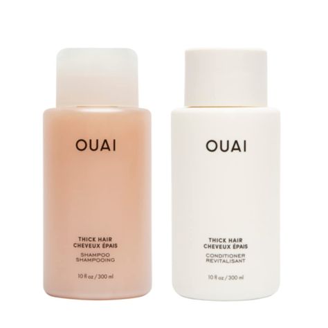 PRICES MAY VARY. OUAI Thick Shampoo. Been dreading this all week? OUAI Thick Shampoo is a rich, moisturizing shampoo that intensely hydrates, strengthens, and detangles thick, dry hair while smoothing frizz and flyaways. Made with keratin, marshmallow root, shea butter, and avocado oil to cleanse without stripping, leaving hair with a smooth, healthy finish. OUAI Thick Conditioner. Want to get rich quick? This moisture-rich conditioner adds deep hydration and slip for a seamless detangle, leavin Ouai Shampoo, Awapuhi Shampoo, Shampoo For Thick Hair, Ouai Hair, Scrub Corpo, Good Shampoo And Conditioner, Shampoo And Conditioner Set, Marshmallow Root, Plant Therapy