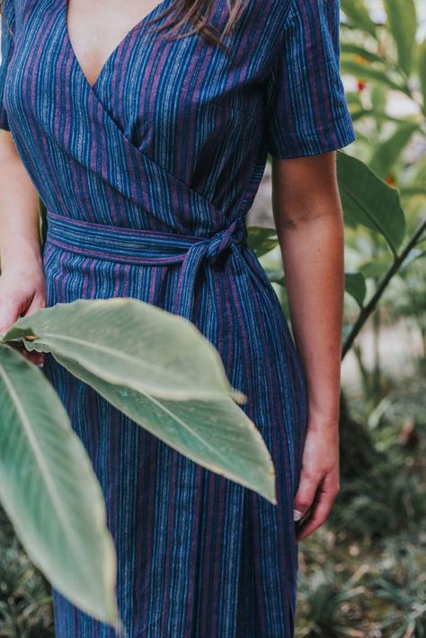 Striped Wrap Dress, Wrap Clothes, Wrap Dress Sewing Patterns, Wrap Dress Pattern, Frock Design, Pink Linen, Dress Sewing Pattern, Sewing Pattern Design, Fashion Blouse Design