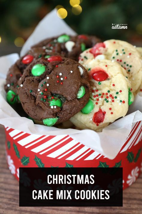 Chocolate and vanilla cake mix Christmas cookies Christmas Cake Mix Cookies, Cake Mix Christmas Cookies, Christmas Cookies Ideas, Cake Box Cookies, Christmas Cookie Cake, Chocolate Cake Mix Cookies, French Vanilla Cake, Chocolate And Vanilla Cake, I Lost 100 Pounds