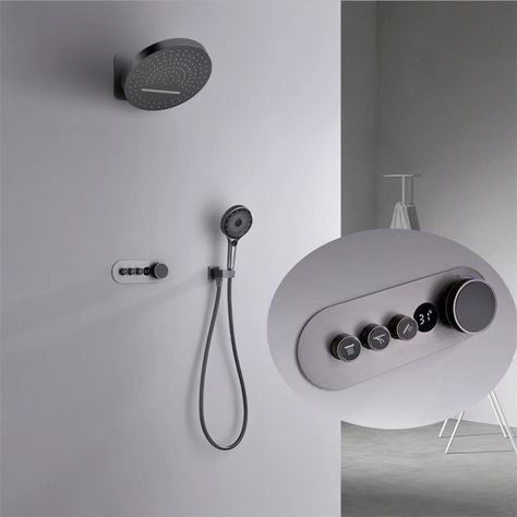 New Arrival Concealed Wall Mounted Rain and Waterfall Round Thermostatic Shower Faucet with Temperature Display Bathroom Shower Faucets, Waterfall Bathroom, Bath Shower Mixer Taps, Shower Faucet Sets, Bath Shower Mixer, Shower Mixer, Rainfall Shower, Bathroom Bath, Shower Set