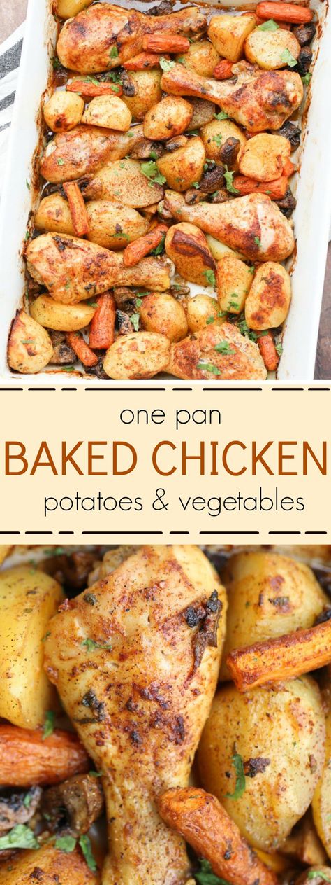 Baked Chicken Potatoes, One Pan Baked Chicken, Pan Baked Chicken, Baked Chicken And Veggies, Potatoes And Vegetables, Recipe For One, Delicious Chicken Dinners, Sheet Pan Suppers, Sheet Pan Dinners Recipes