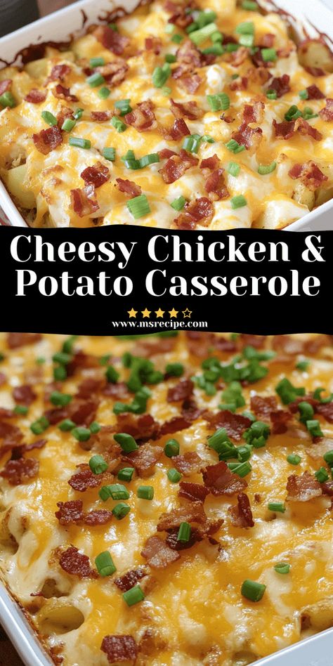 Experience the magic of cheese and ranch in every bite of this chicken and potato casserole. A delicious dish that’s bound to impress! Chicken Cheese Potato Casserole, Chicken And Potato Casserole Recipes, Ranch Chicken Potato Casserole, Potato Casserole Recipes Easy, Bacon Ranch Potato Casserole, Chicken And Potato Recipes, Ranch Potato Casserole, Potato Chicken Casserole, Cheesy Ranch Chicken