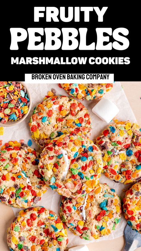 Fruity Pebble Cookies, Fruity Pebble, Marshmallow Cookies, Cookie Recipes Unique, Gourmet Cookies, Cookie Flavors, Ideas For Easter Decorations, Fruity Pebbles, Easy Baking Recipes Desserts