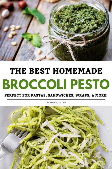 Get your daily dose of greens with this Broccoli Pesto. It's easy to make and perfect for all things, pasta, sandwiches, and wraps! Roasted Broccoli Pesto, Broccoli Pesto Recipe, Sandwiches And Wraps, Broccoli Pesto, Easy Broccoli, Roasted Broccoli, Pesto Sauce, Garlic Parmesan, Dressing Recipe