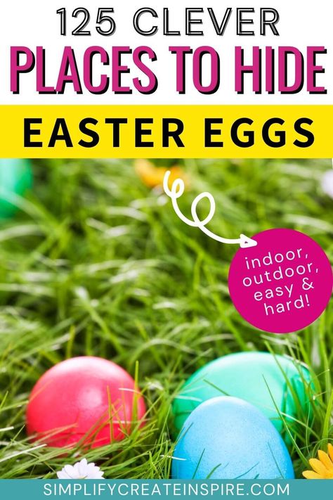 Are you looking for the best places to hide Easter eggs? Whether you are planning the most epic Easter egg hunt or you're the Easter bunny looking for new inspiration for where to hide Easter baskets, you're sure to get plenty of great ideas! These Easter egg hiding places include the best spots indoors and outdoors, with easy hiding spots for easter eggs and trickier egg-hiding ideas to challenge the big kids too! Where to hide Easter eggs. Easter Prizes, Easter Egg Party, Easter Hare, Adult Easter, Easter Egg Tree, Easter Activities For Kids, Easter Hunt, Kids Easter Basket, Plastic Easter Eggs