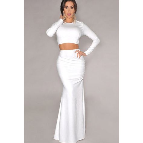 Top Manga Larga, White Dress With Sleeves, Long White Maxi Dress, Top Manga, White Maxi Skirts, Bodycon Dress Online, White Long Sleeve Dress, Long White Dress, White Dresses