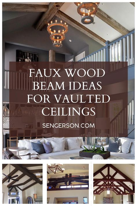 Faux Wood Beam Ideas for Vaulted Ceilings Faux Beam On Vaulted Ceiling, Ceiling Cross Beams, Ceiling Beams Living Room Vaulted Wood, Half Vaulted Ceiling Living Room Beams, Cedar Ceilings Living Room, Cathedral Ceilings With Wood Beams, Faux Wood Beams Living Room, Plank And Beam Ceiling, Beam On Vaulted Ceiling