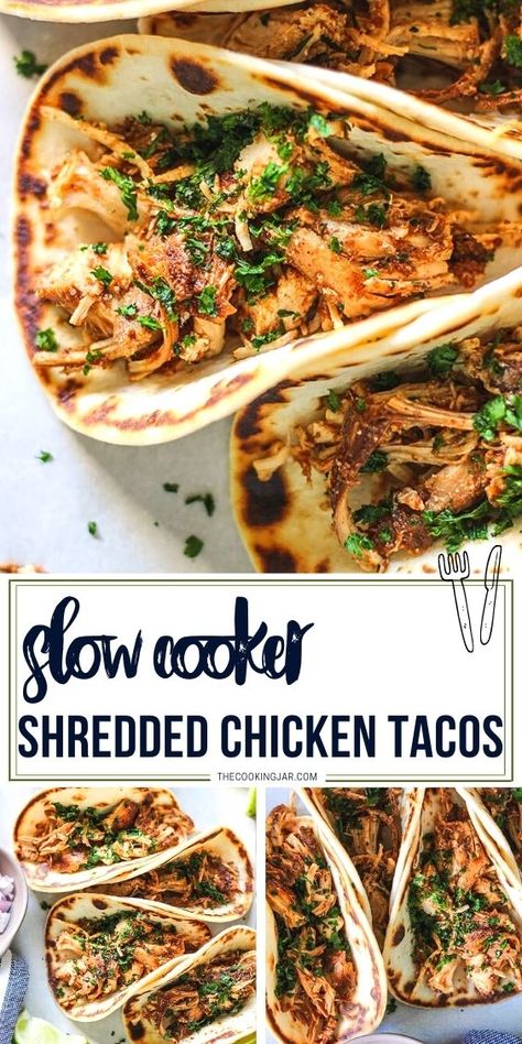 Crockpot Recipes Ground Beef, Slow Cooker Shredded Chicken Tacos, Slow Cooker Shredded Chicken, Shredded Chicken Tacos, Chicken Tacos Crockpot, Crock Pot Tacos, Chicken Taco Recipes, Slow Cooker Tacos, Crockpot Recipes Slow Cooker