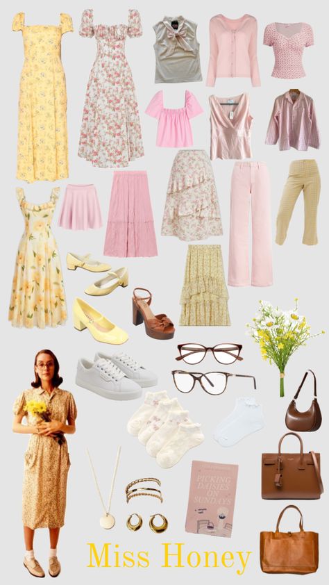 #misshoney #misshoneycore #misshoneycostume #matilda Matilda Miss Honey Outfit, Matilda And Miss Honey Costume, Miss Honey Matilda Costume, Ms Honey Matilda Aesthetic, Miss Honey Inspired Outfits, Ms Honey Matilda Costume, Ms Honey Outfits, Matilda Outfit Ideas, Mrs Honey Matilda Aesthetic