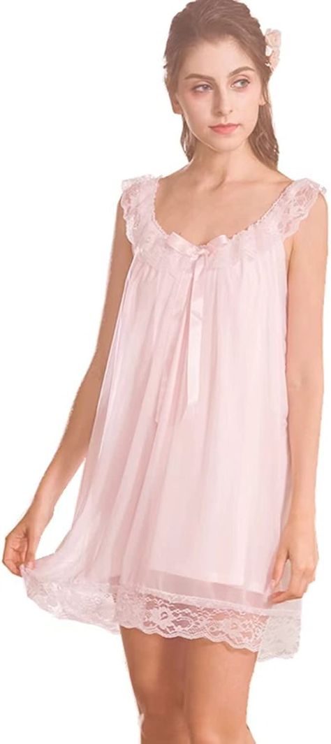 Women's Lace Vintage Victorian Nightgown Ladies Sleeveless Sleep Dress Pink at Amazon Women’s Clothing store Victorian Nightgown, Cotton Nightwear, Long Nightdress, Night Gown Dress, Vintage Nightgown, Lace Vintage, Nightgowns For Women, Sleep Dress, Vintage Victorian