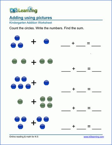 Free Preschool & Kindergarten Simple Math Worksheets - Printable | K5 Learning Kindergarten Math Sheets, Kindergarten Mathematics, Pre K Math Worksheets, Preschool Maths, Basic Math Worksheets, Easy Math Worksheets, Kindergarten Addition, Addition Worksheet, Kindergarten Math Free