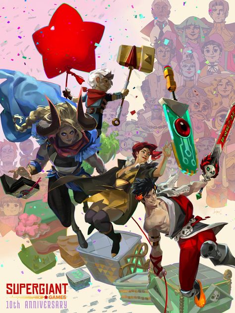 Supergiant Games, Anniversary Poster, Writing Fantasy, 10 Year Anniversary, 10th Anniversary, Video Game Art, Indie Games, Year Anniversary, Cool Artwork