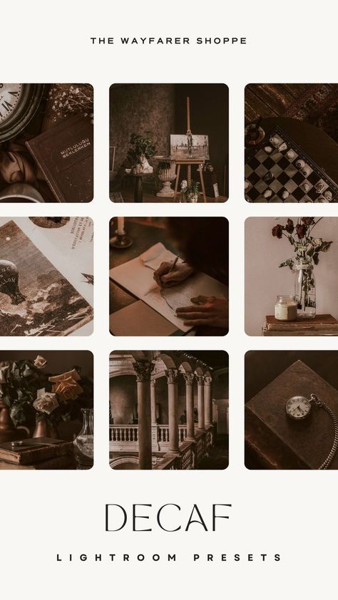 Look no further! Download our Decaf Collection today #lightroompresets #darkacademiavibes #darkacademiaaesthetic #bookstagraminspo #moodypresets #darkfeed Dark Academia Edit, Dark Feeds, Free Presets, Dark Academia Aesthetic, Instagram Filter, Lightroom Presets Mobile, Lightroom Preset, Dark Academia, Lightroom Presets