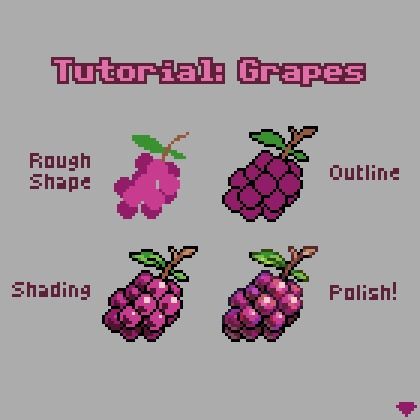 Mirru 💎 on X: "Quick tutorial on how I drew a bunch of grapes #pixelart https://t.co/u1AtyhgSso" / X Grapes Art, Pixel Game, Bunch Of Grapes, Pixel Games, Art Study, Grape Bunch, Art Studies, Pixel Art, Art Style