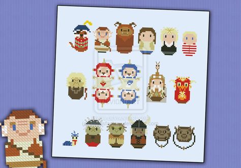 Mini People - Labyrinth cross stitch pattern by cloudsfactory Labyrinth Cross Stitch, Sir Didymus, Fandom Crafts, Stitch Lettering, Pixel People, Stitch Movie, Contemporary Cross, Mini People, Embroider Ideas