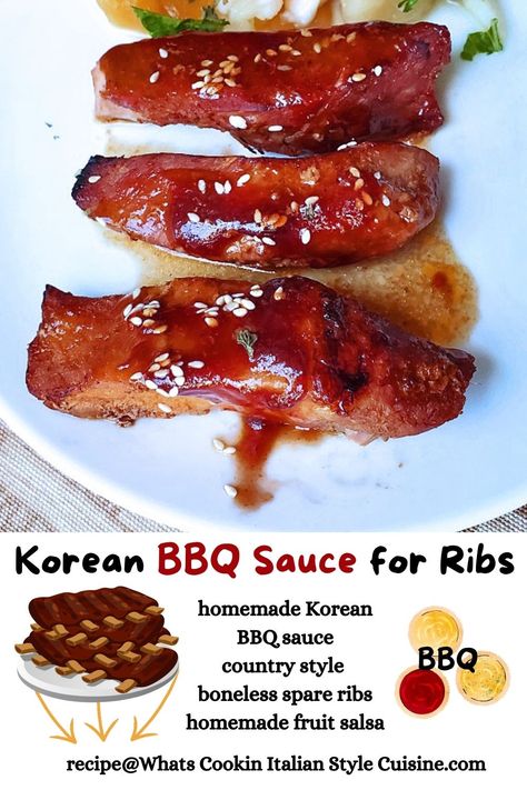 Korean BBQ Sauce for Ribs Korean Bbq Pork Ribs, Korean Spare Ribs Recipe, Korean Pork Spare Ribs Recipe, Korean Bbq Spare Ribs, Short Rib Korean Bbq, Korean Bbq Sauce, Italian American Food, Fried Fish Recipes, Italian Recipes Easy