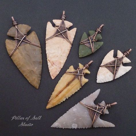 These arrowheads were sent to me by a customer to have wrapped into pendants. A fun collection of shapes and colors! #arrowhead #wirewrappedjewelry #pillarofsaltstudio Arrowheads Jewelry, Rings Ideas, Shapes And Colors, Wire Jewelry Designs, Wire Wrapping Stones, Head Jewelry, Wire Work Jewelry, Jewelry Wire, Wire Wrapped Necklace