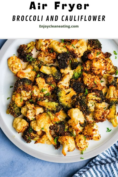 Broccoli And Cauliflower Broccoli And Cauliflower Side Dish, Air Fryer Broccoli And Cauliflower, Air Fryer Broccoli, Broccoli Recipes Healthy, Cauliflower Parmesan, Broccoli Recipes Side Dish, Cauliflower Side Dish, Cauliflower Recipes Healthy, Broccoli Side Dish