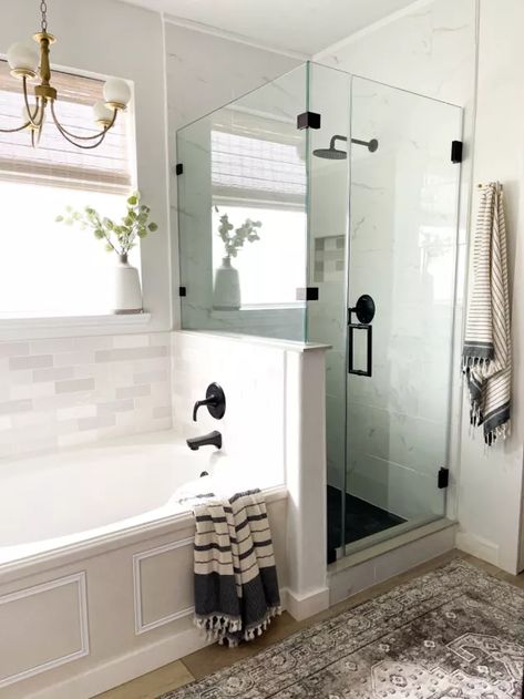 Have you ever wanted to remodel a shower but feel intimidated by what it entails? Its not as hard as you think! Heres the step by step to get you from the gut to the tile on 2 different style showers! First up, a shower with a tub surround! Heres what it looked like before. We pulled out all the old tile and drywall. Ripping it down to the studs gives us a fresh start. Typically builders tile right over drywall which almost always results in mold. So we prefer to get it all out and… Tile Around Bathtub, Upgrade Bathroom, Tub Remodel, Bathroom Redesign, Diy Shower, Master Bath Remodel, Bathroom Tub, Shower Surround, Bathroom Remodel Shower