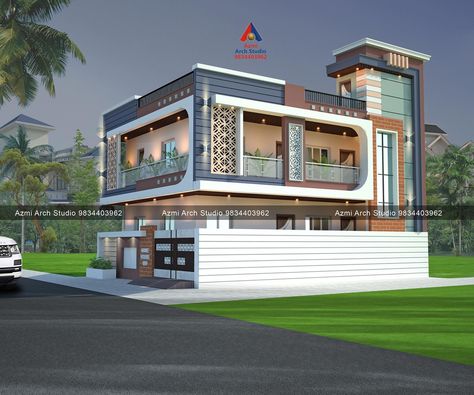 G+1 corner plot house front elevation design #home #house #design #nagpur #modernhomeelevationdesigner Corner Site House Elevation, 30x40 Elevation Design, G+1 Corner Elevation Design Modern, Corner Plot Elevation Design, 30x50 Front Elevation, Front Elevation Designs, Architect Design House, Front Elevation, House Elevation