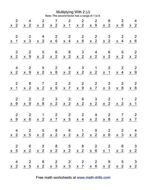 The 100 Vertical Questions -- Multiplication Facts -- 2 by 1-9 (J) Math Facts Practice Multiplication, 4th Grade Multiplication Worksheets, Free Printable Multiplication Worksheets, Multiplication Practice Worksheets, Free Multiplication Worksheets, Times Tables Worksheets, Printable Multiplication Worksheets, Multiplication Facts Worksheets, Math Multiplication Worksheets