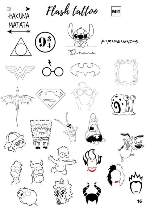 Cute Tattoo Outline Drawing, Flash Art Tattoo Ideas Cute, Mini Tattoo Stencil, Small Tattoos Cartoon, Small Flash Tattoo Ideas Simple, Video Game Tattoos Small, Anime Outline Tattoo, Easy Line Tattoos For Beginners, Disney Small Tattoo