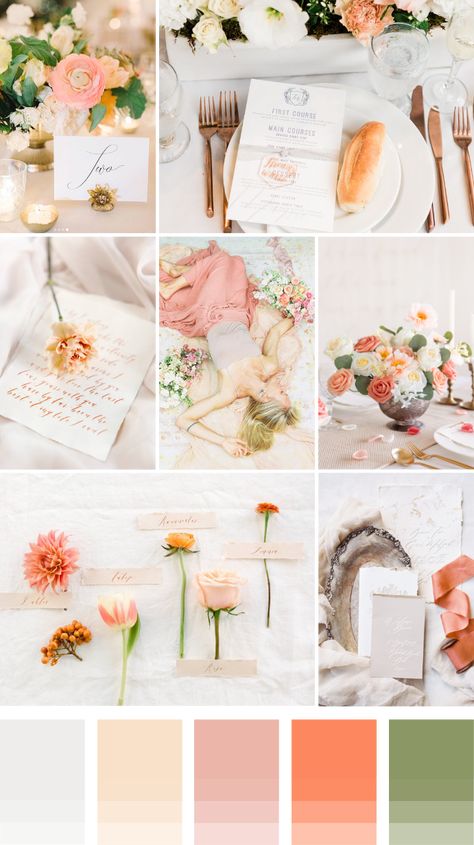 5 Wedding Color Combos You'll Love – Ling's moment Coral Orange Wedding Theme, Ivory Peach Wedding, Pink Peach Color Palette Wedding, Summer Wedding Inspo Colors, Wedding Color Schemes Light Pink, Coral And Sage Wedding Colors, Apricot Crush Wedding Theme, Summer Wedding Pallets Color Schemes, Rose And Peach Wedding