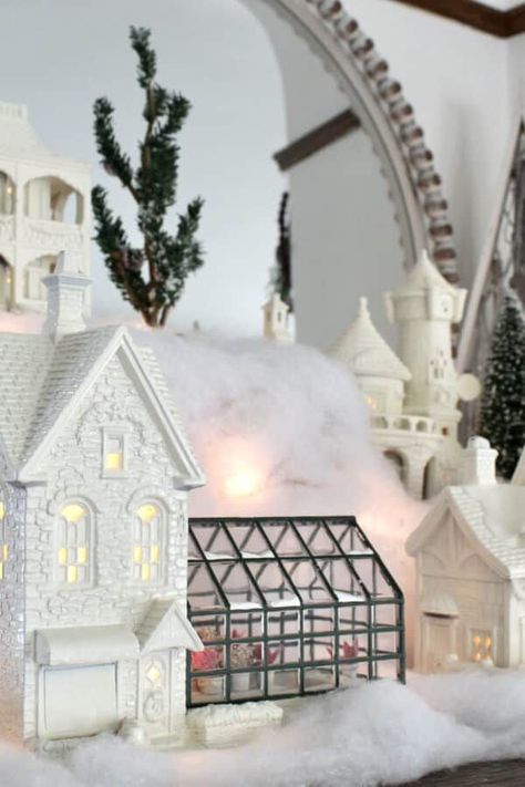 If you have a clean and modern white decor theme (or white Farmhouse), the colored Christmas villages look a little out of place. I'll show you how to quickly and easily update your Christmas village with spray paint! Birch Quilt, White Christmas Village, Inexpensive Christmas, Old Decor, Diy Christmas Village, Christmas Houses, Crafty Christmas, Christmas Village Houses, White Spray Paint