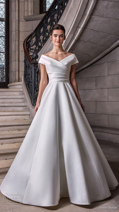 sareh nouri s2020 bridal cap sleeves v neck wrap over simple minimalist elegant princess a line wedding dress mid back royal train 1 mv -- 30 Wedding Dresses You Loved This Year | Wedding Inspirasi  #wedding #weddings #bridal #weddingdress #weddingdresses #bride #fashion #2019trends #2020trends #week:522019 #year:2019 ~ Sareh Nouri Wedding Dress, Sareh Nouri Bridal, Wedding Dresses Kleinfeld, Sareh Nouri, Kleinfeld Bridal, Princess Wedding Dresses, Sister Wedding, Future Wife, Princess Wedding