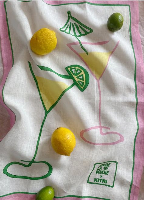 ALB x Kitri embroidered tea towel Cocktail Embroidery, Tableware Photography, Latest Interior Design, Linen Tea Towel, Product Ideas, Home Office Setup, Capsule Collection, Home Decor Trends, Birthday Bash