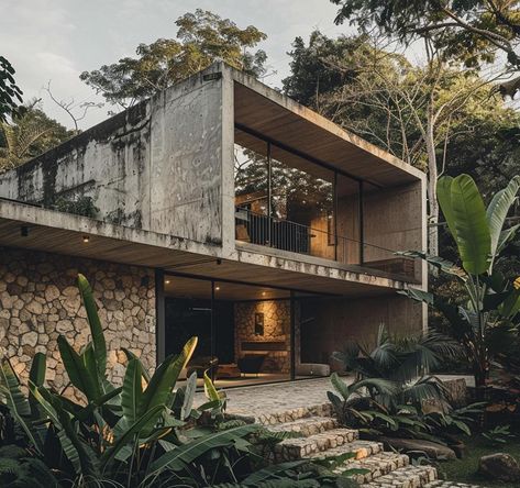 Concrete House Interior, Eco Brutalism, Brutalist House, Brazil Houses, House Architecture Styles, Brutalism Architecture, Brutalist Buildings, Concrete Houses, Concrete Home