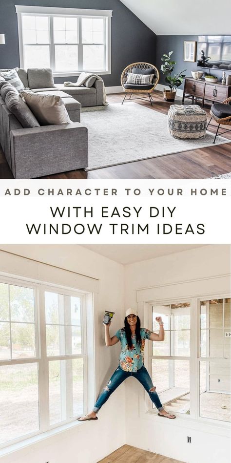 Create a rustic, cozy aesthetic in your home while staying budget-friendly with our DIY Farmhouse Window Trim tutorial. Whether you're renovating or just looking to spice things up a bit, our simple window trim guide will help you elevate your interior design skills to the next level. So, roll up your sleeves, it's time to dive into the world of do-it-yourself! Window Frame Upgrade, Trim Windows Diy, Farmhouse Window Casing, Diy Window Trim Modern, Easy Window Trim Diy, Easy Farmhouse Window Trim, Simple Window Trim, Window Trim Ideas, Window Trim Styles