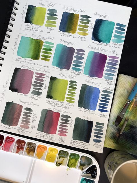 Watercolor Color Combinations, Plain Air Watercolor, Limited Palette Watercolor, Color Mixing Guide Watercolor, Watercolor Swatch Ideas, Watercolor Chart, Personal Color Palette, Watercolor Swatches, Watercolor Studio