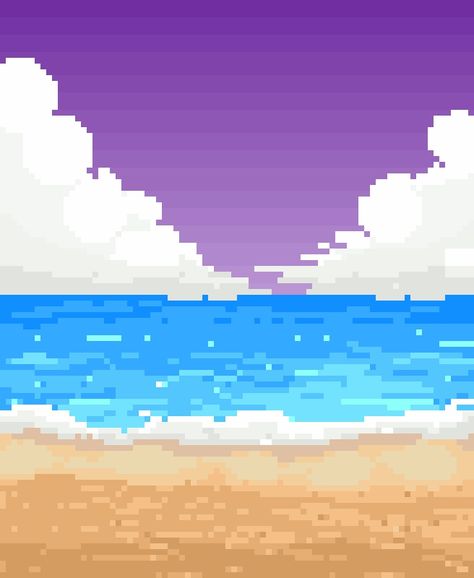 Water Pixel Art, Sea Pixel Art, Beach Pixel Art, Ocean Pixel Art, Sky Pixel Art, Pixel Ocean, Magical Equipment, Pixel Beach, Pixel Sky