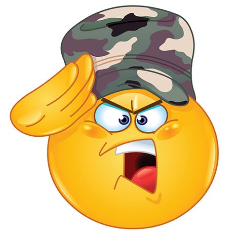 Salute your friends with this brilliant soldier emoticon. All Emoji, Emoticon Faces, Images Emoji, Emoticons Emojis, Emoji Symbols, Funny Emoji Faces, Animated Emoticons, Funny Emoticons, Emoji Birthday