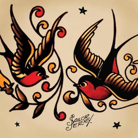 Swallows Sailor Jerry Tattoo is listed (or ranked) 9 on the list Sailor Jerry Tattoo Ideas Sailor Jerry Swallow, Traditional Swallow Tattoo, Swallow Tattoo Design, Swallow Bird Tattoos, Sailor Jerry Flash, Sailor Jerry Tattoo Flash, Sailor Tattoos, Sailor Tattoo, Timeless Tattoo