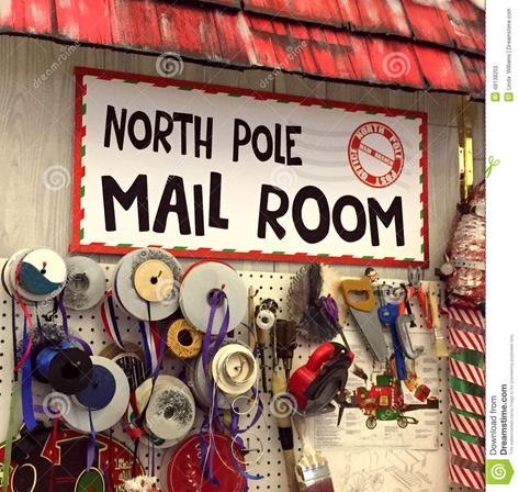 North Pole Post Office Mail Room Stock Photo - Image: 48138255 Office Mail Room, Santas Workshop Theme Decorations, Christmas Post Office, Office Xmas Decorations, North Pole Post Office, Christmas Cubicle Decorations, Christmas Hallway, Christmas Toy Shop, Christmas Parade Floats