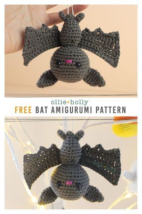 Free Halloween Bat Ornament Amigurumi Crochet Pattern — Ollie + Holly | Amigurumi Crochet Patterns Crochet Bat, Amigurumi Minta, Bat Pattern, Animals Pattern, Halloween Crochet Patterns, Pola Amigurumi, Crochet Amigurumi Free Patterns, Crochet Amigurumi Free, Crochet Fall