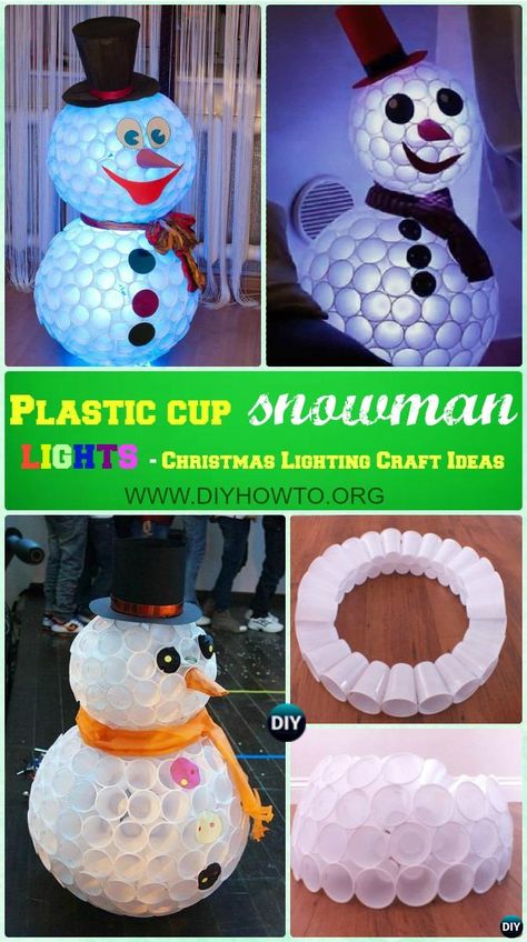 DIY Plastic Cup Snowman Lights Instruction -DIY #Christmas Lights Ideas Crafts Plastic Cup Snowman, Christmas Lights Ideas, Cup Snowman, Diy Christmas Lights, Lights Ideas, Christmas Tree Painting, Outdoor Christmas Lights, Snowman Crafts, Christmas Deco