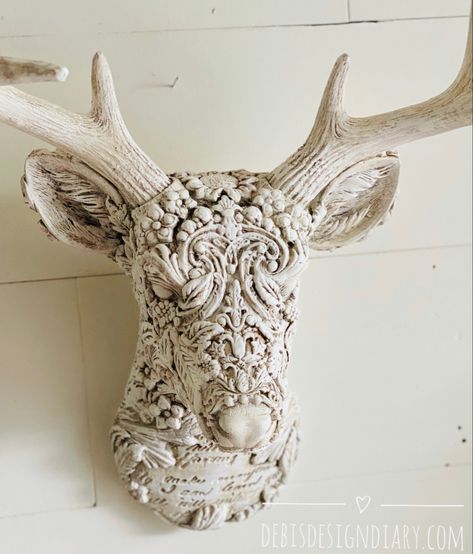 Using DIY Paint and IOD Moulds, this look ca. be recreated by anyone! - Created by me, Debi Beard Bust Form, Stag Head, Mannequin Art, Iron Orchid Designs, Deer Head, Molding Clay, Holiday Crafts Christmas, Paper Clay, Boho Wall Decor