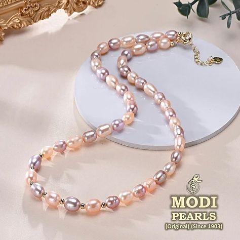 🔥 Breathtaking Combination of Two Best Pearl Shades Pink 💜 & Peach 🧡 Oval Shape 💖 Natural Shade of Pearls 🧡 Golden Beads to Highlight the Necklace 💖 . . . #modipearls #hyderabadpearls #hyderabadipearls #pearljewelry #pearlnecklace #pearljewelry #hyderabadjewellery #realpearlsjewellery #pearlnecklaceset #chennaijewellery #delhijewellers #banglorejewellery #jaipurjewelry #giftingjewellery #freshwaterpearl #pinkpearls Jaipur Jewelry, Golden Beads, Pearl Necklace Set, The Necklace, Natural Shades, Real Pearls, Second Best, Pink Peach, Pink Pearl